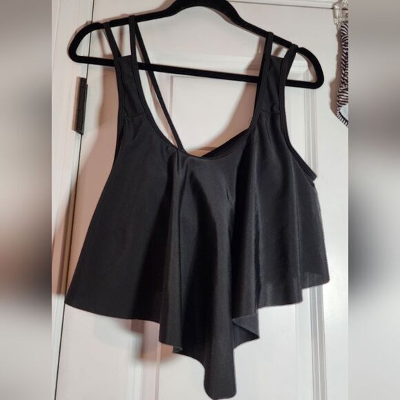 Black Asymmetrical Top and Striped High Waist Bikini Bottom Set M - Picture 2 of 6